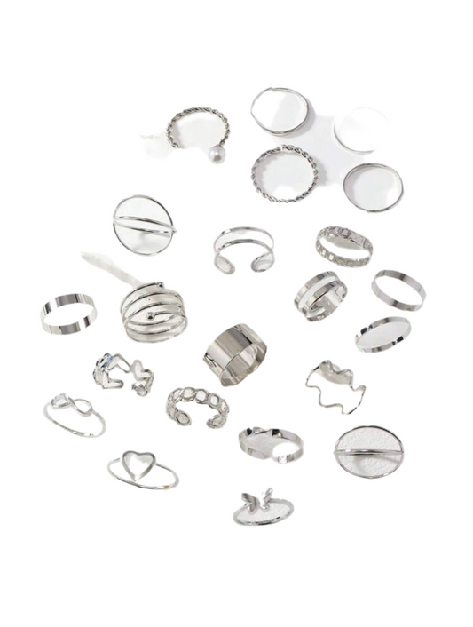 Set of Gold Sliver Ring 20 Pcs