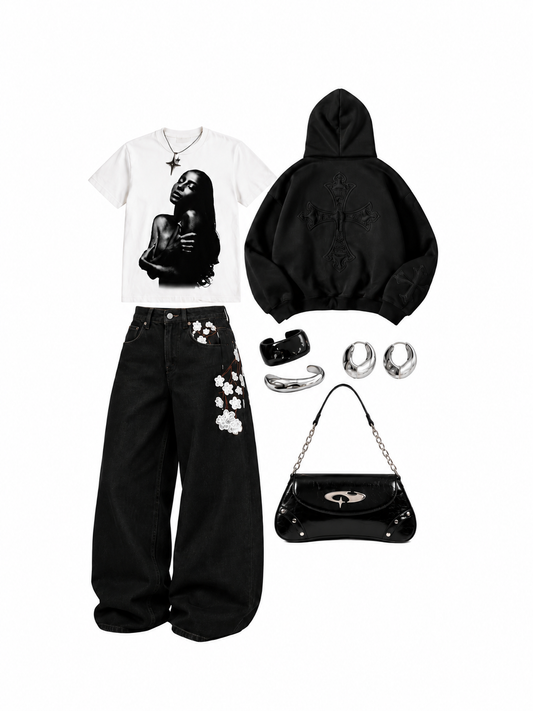 Black Cross Streetwear Set