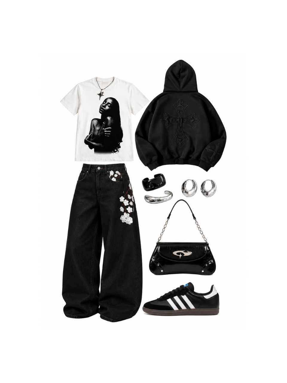 Black Cross streetwear outfit set