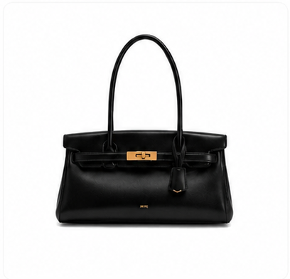 Black structured handbag with gold-tone hardware