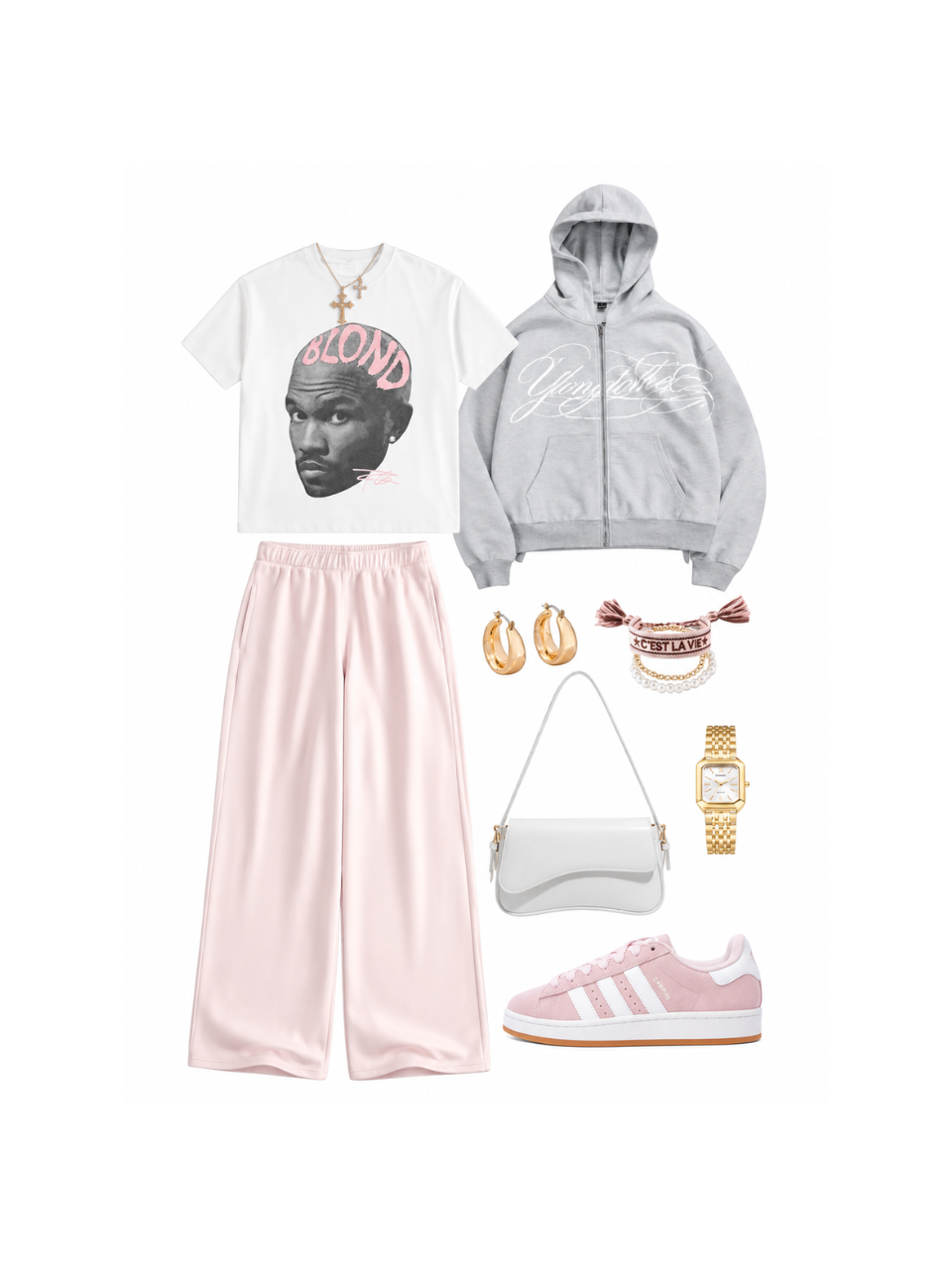 Blondie pink and grey streetwear outfit set