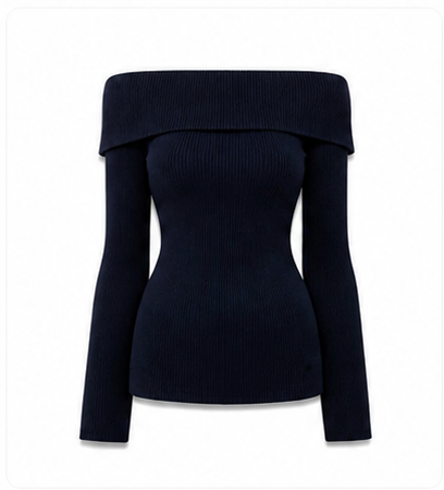 Midnight navy off-shoulder long-sleeve top